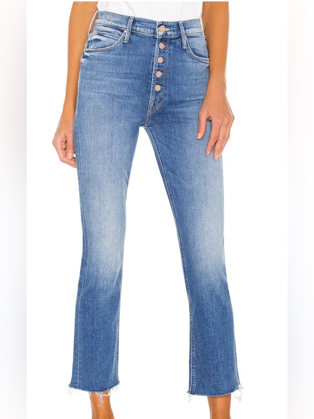 MOTHER High-Rise Button-Fly Light Blue Straight Jeans